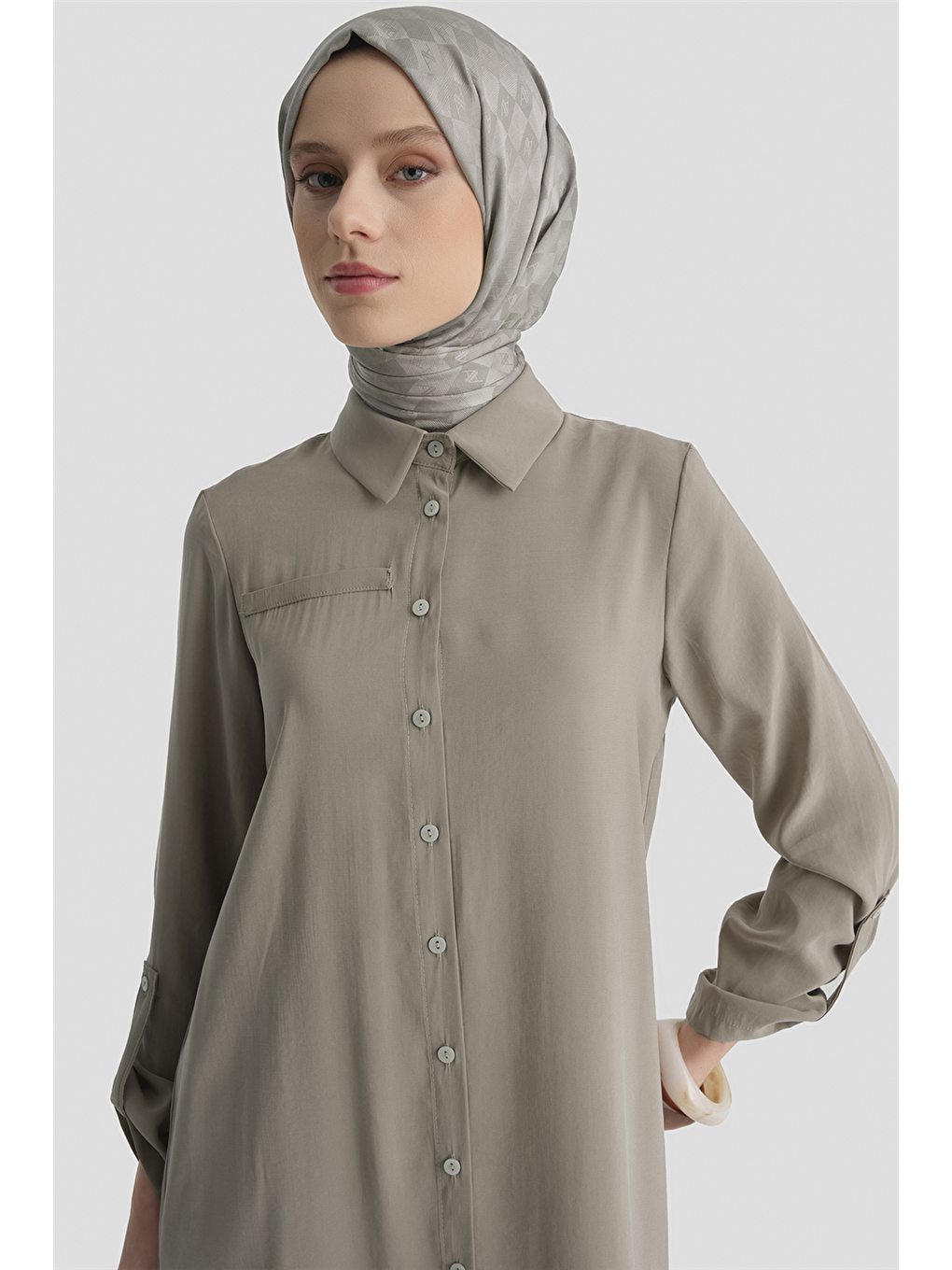 Bej Tunik Elbise Vizon-1