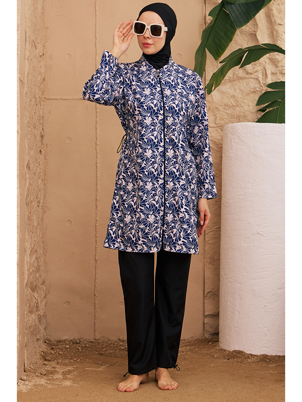 Büyük Beden Paraşüt Tam Kapalı Tesettür Mayo 3325-73 Lacivert