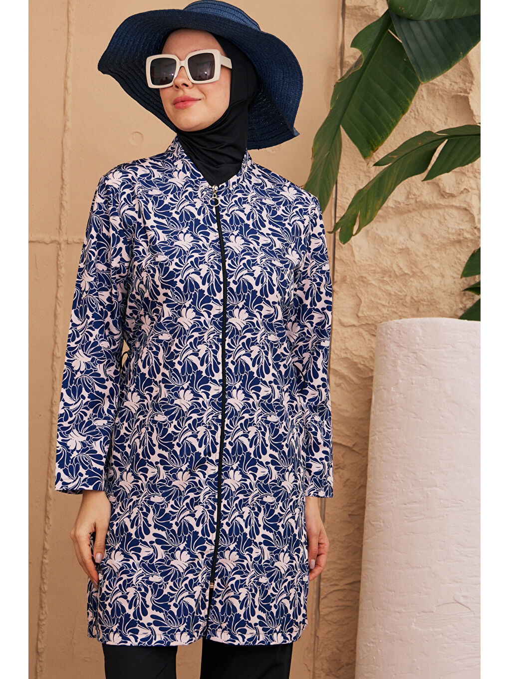 Büyük Beden Paraşüt Tam Kapalı Tesettür Mayo 3325-73 Lacivert-1