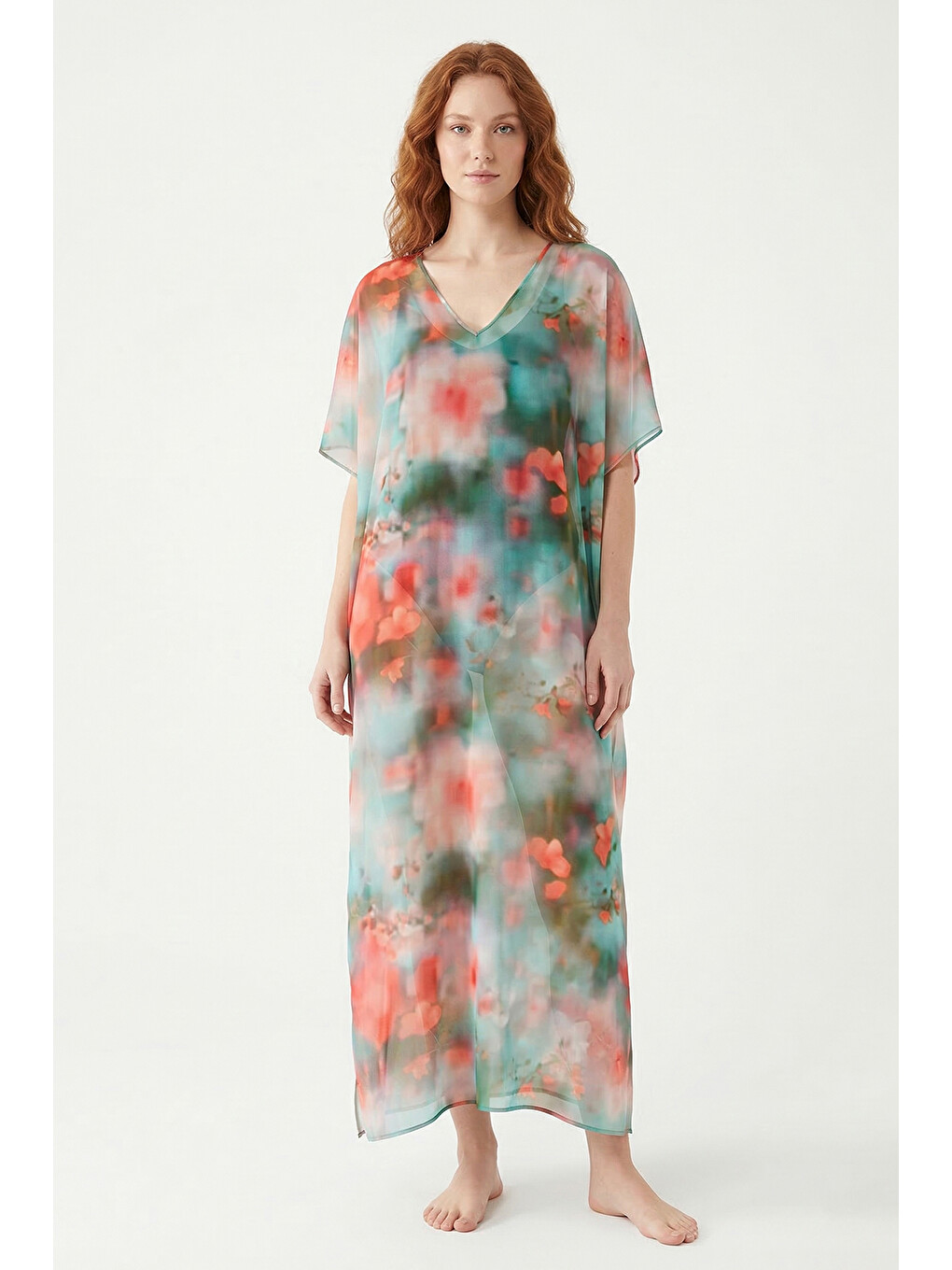 Remsa Tesettür Mayo Üzerine Tasarım Tek Kaftan Pareo RDP26 Yeşil-3