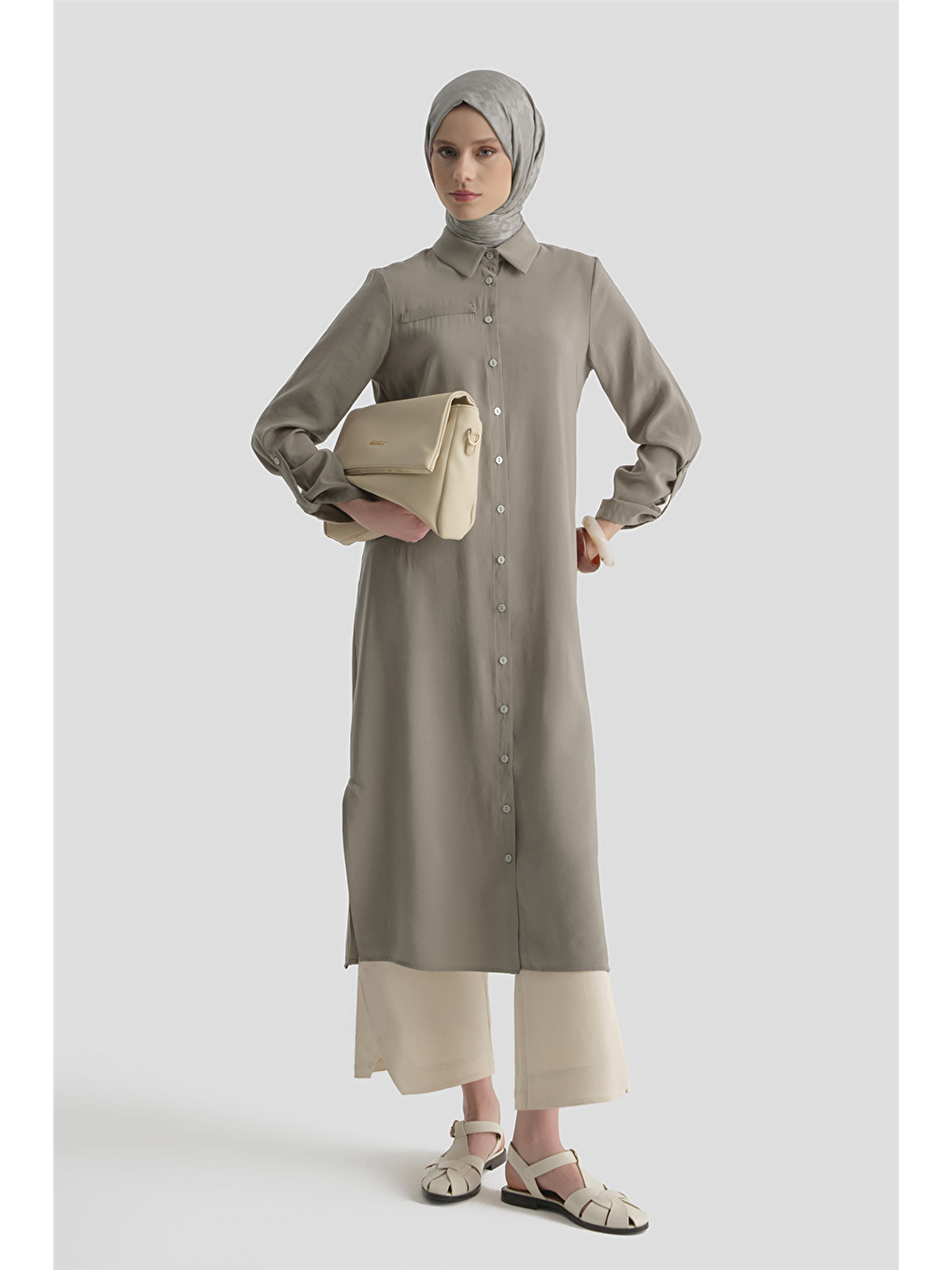 Bej Tunik Elbise Vizon-3