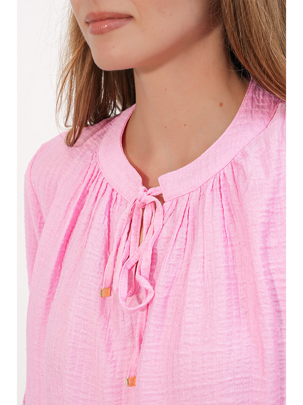 Kadın Nakışlı Oversize Bluz 1000 - Pembe-3