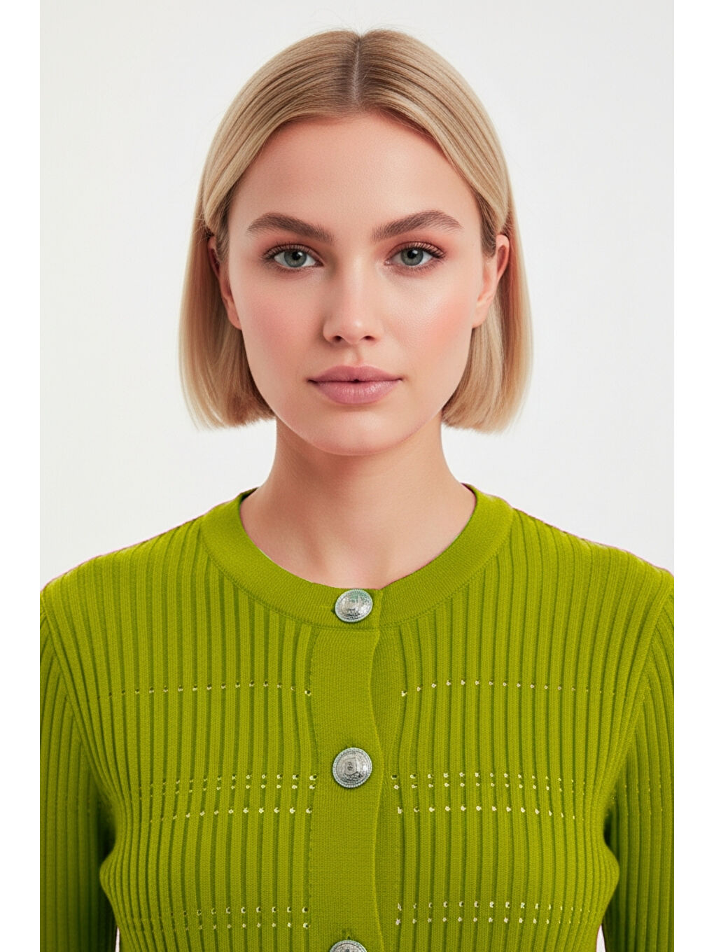 F.yeşil Metal Düğmeli Yuvarlak Yaka Kaşkorse Fıstık Yeşili H-2