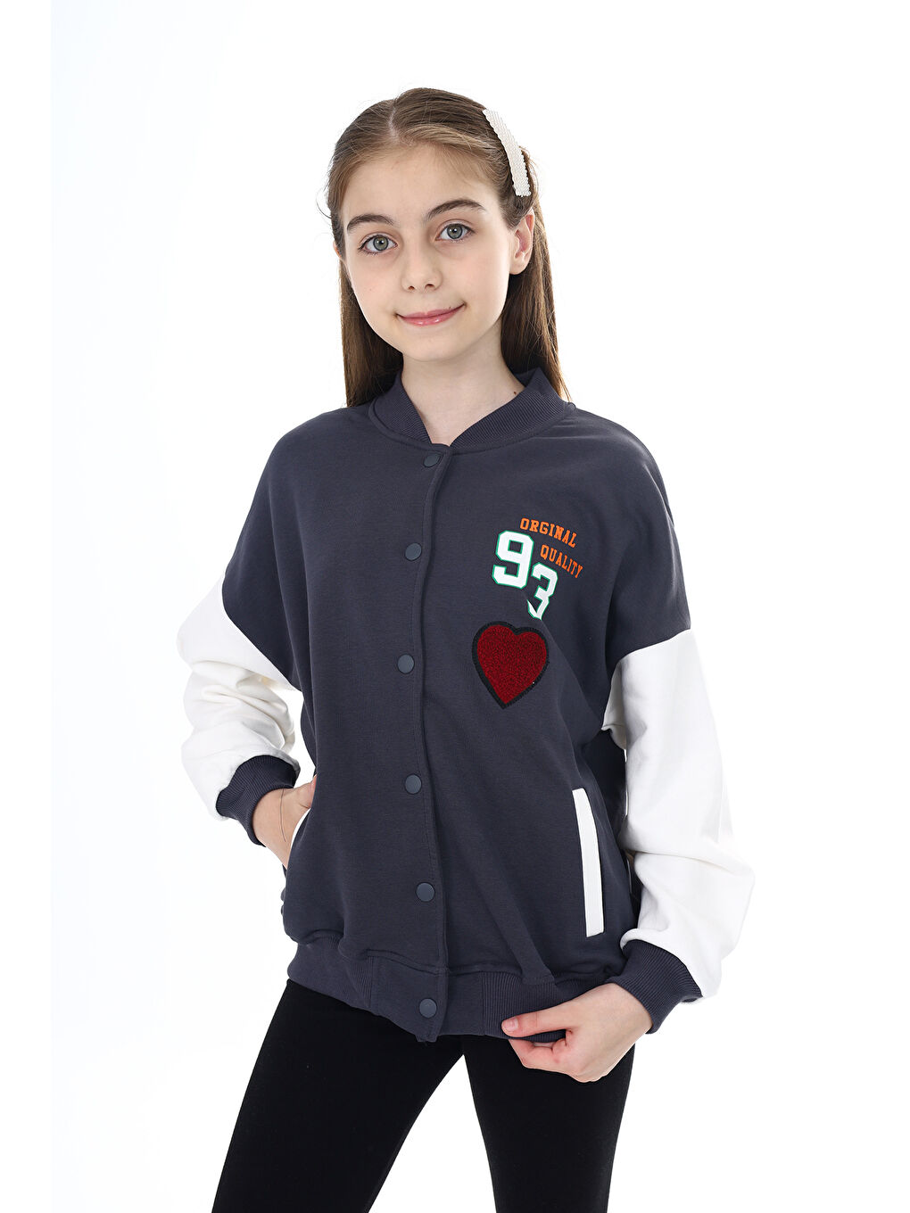 Antrasit Kız Çocuk Baskılı Kolej Hırka-1