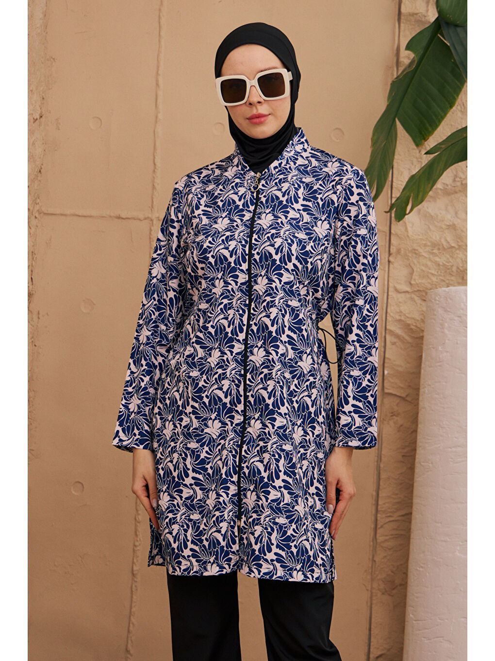 Büyük Beden Paraşüt Tam Kapalı Tesettür Mayo 3325-73 Lacivert-4