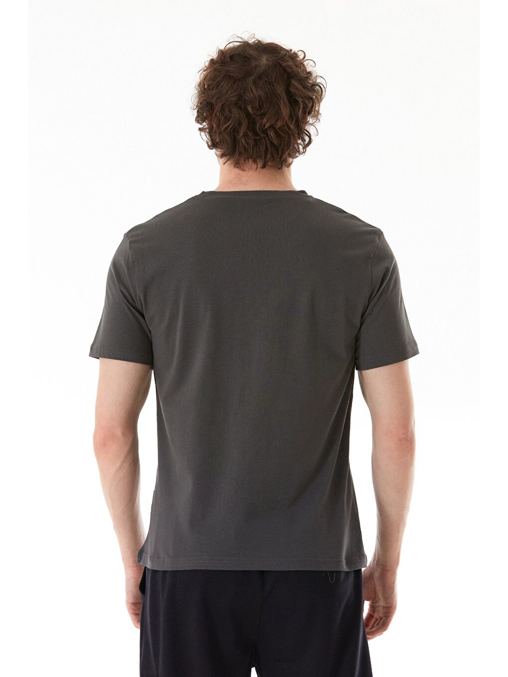 Antrasit Night Yazı Baskılı Bisiklet Yaka Tişört-3