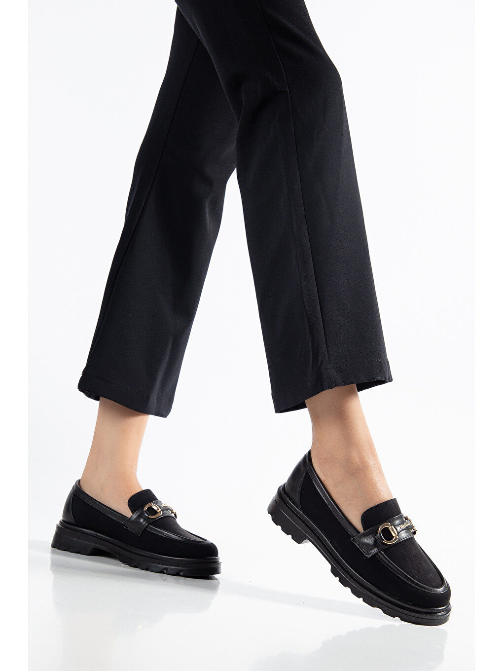 Siyah D0713 Günlük Ortopedik Klasik Kadın Loafer Ayakkabı-2