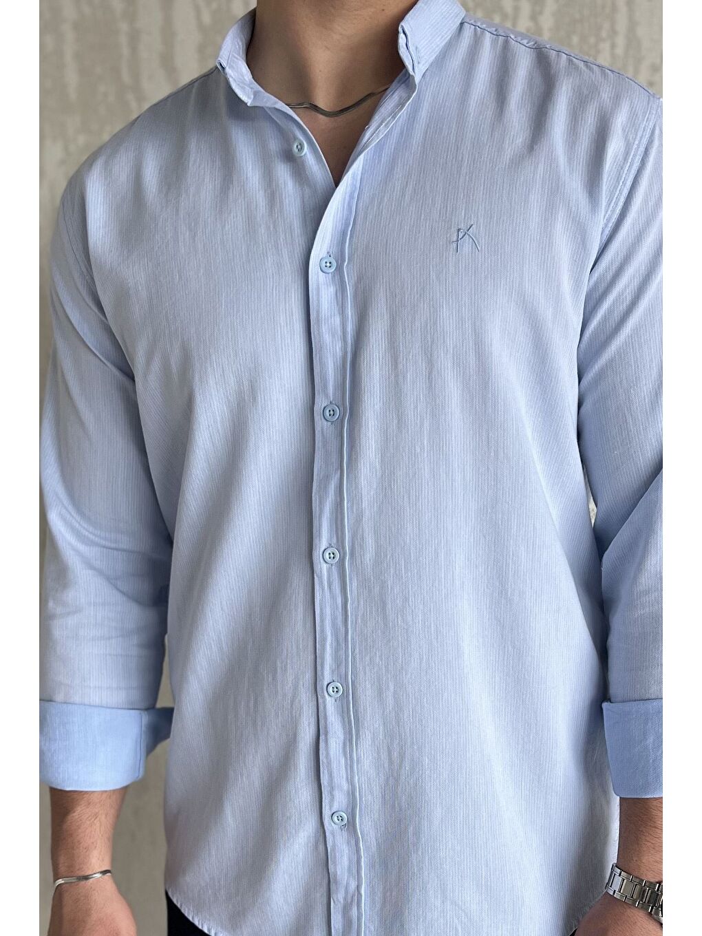 Mavi Erkek Cepsiz Uzun Kol Gömlek-3