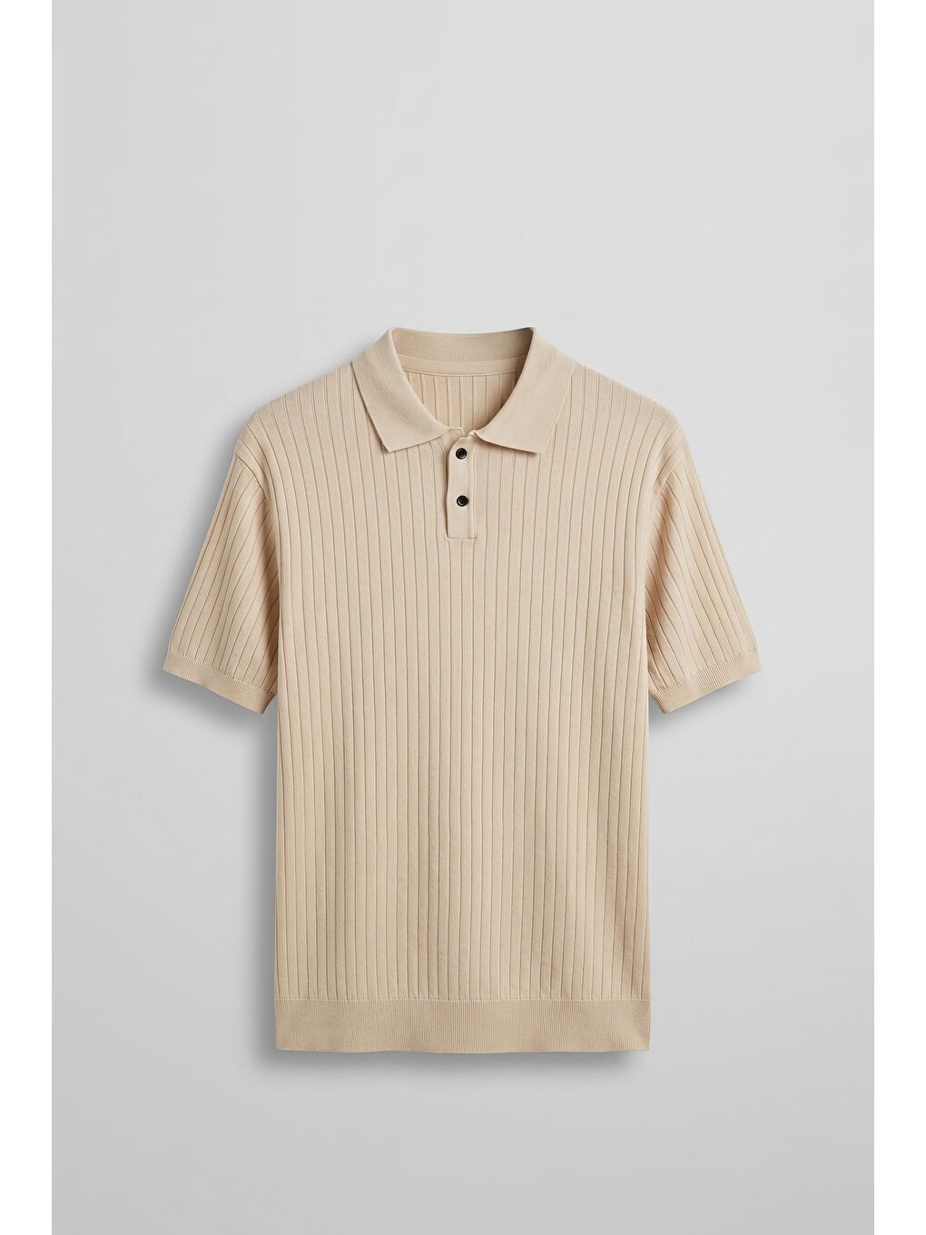 Erkek Relaxed Fit Fitilli Triko Polo Yaka T-Shirt Bej