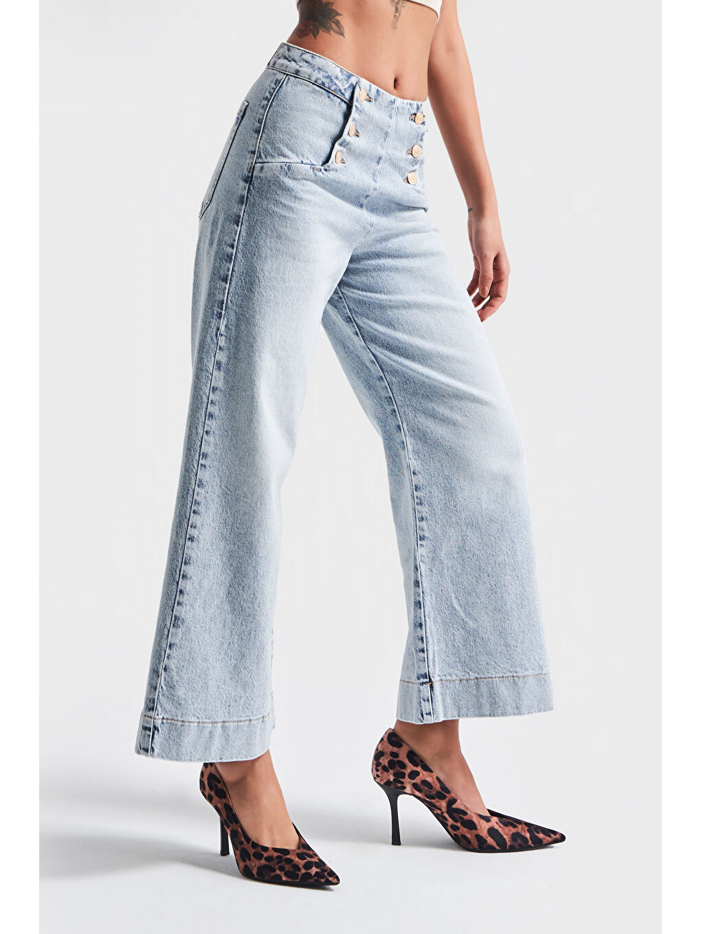 Mavi Kadın Snow Jean Rengi 4S5-3 Crop Flare Fit Esnek Kumaş Elastanlı Denim Jean-4