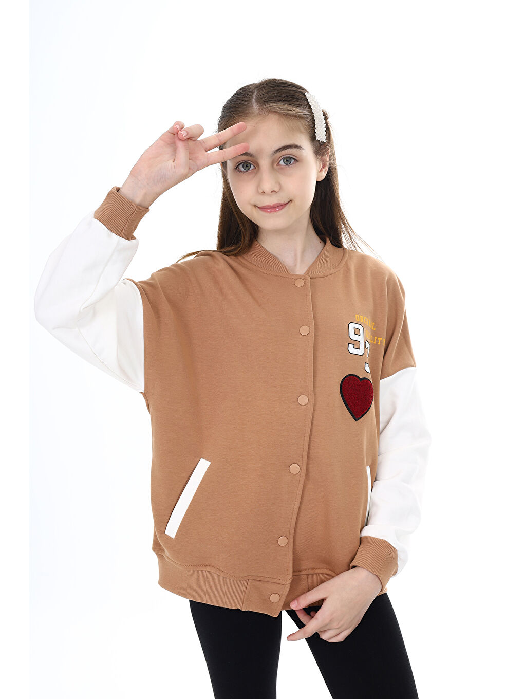 Kahverengi Kız Çocuk Baskılı Kolej Hırka-2