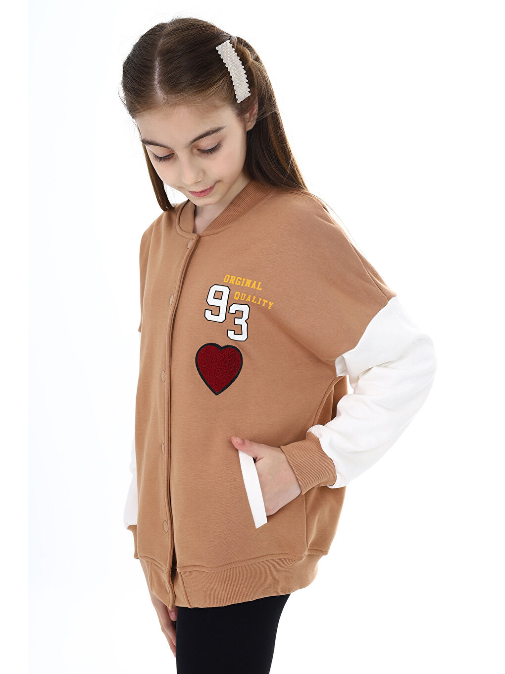 Kahverengi Kız Çocuk Baskılı Kolej Hırka-3