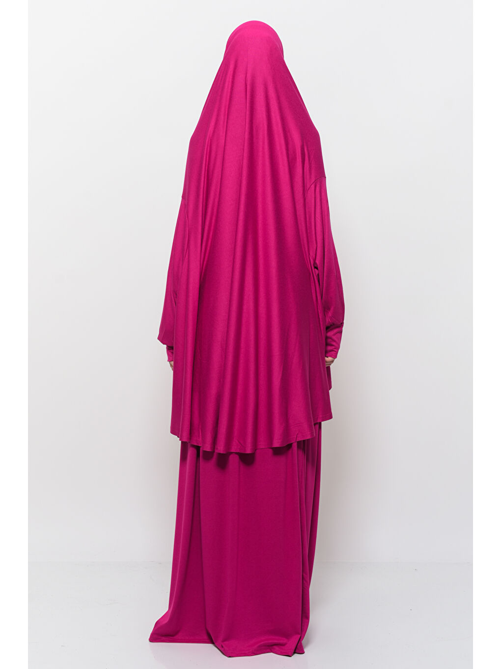 Fuşya İki Parça Pamuklu Yarasa Kollu Başörtülü Organik Terletmez  Elbise-4