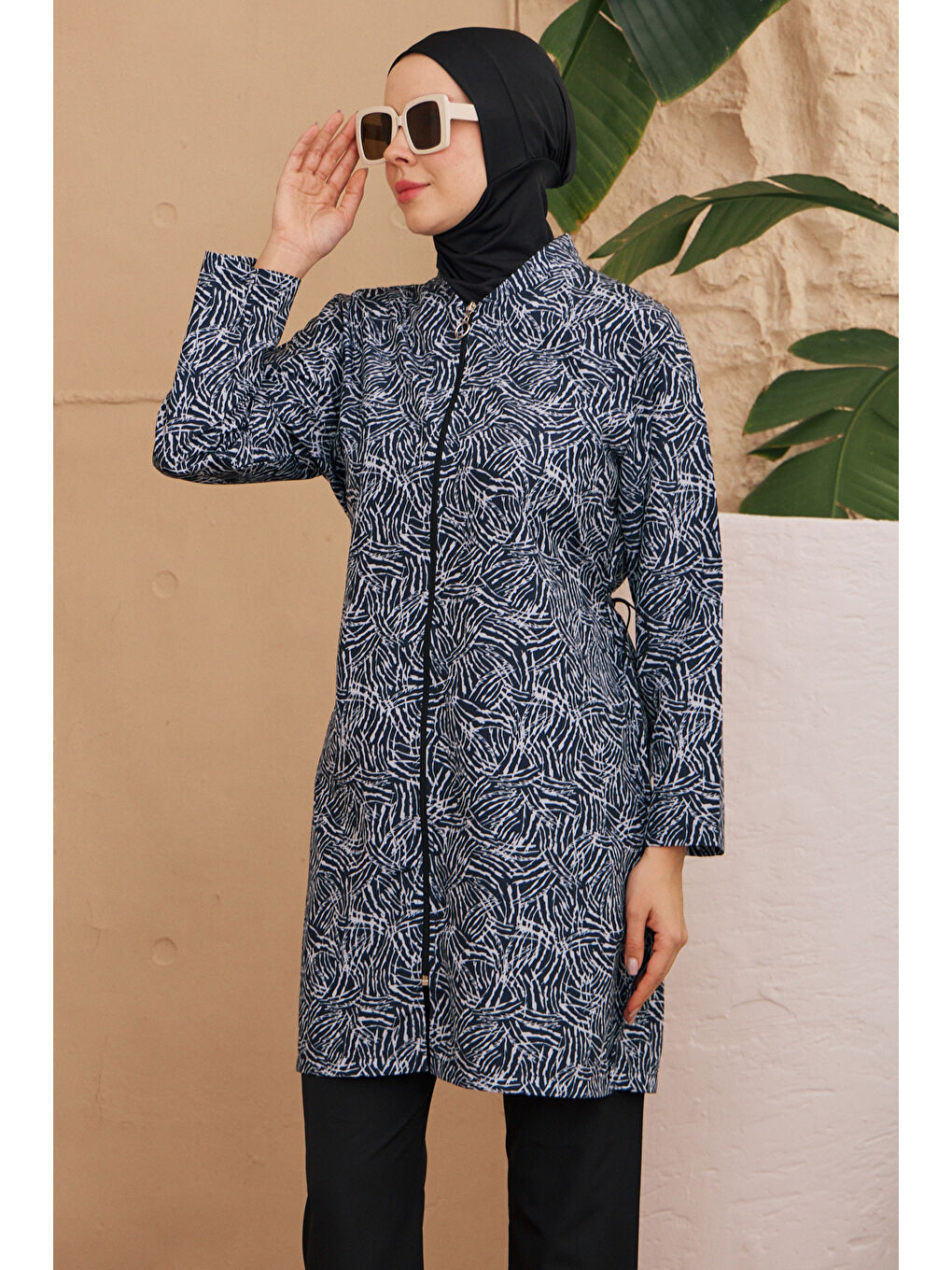 Büyük Beden Paraşüt Tam Kapalı Tesettür Mayo 3325-97 Siyah-1