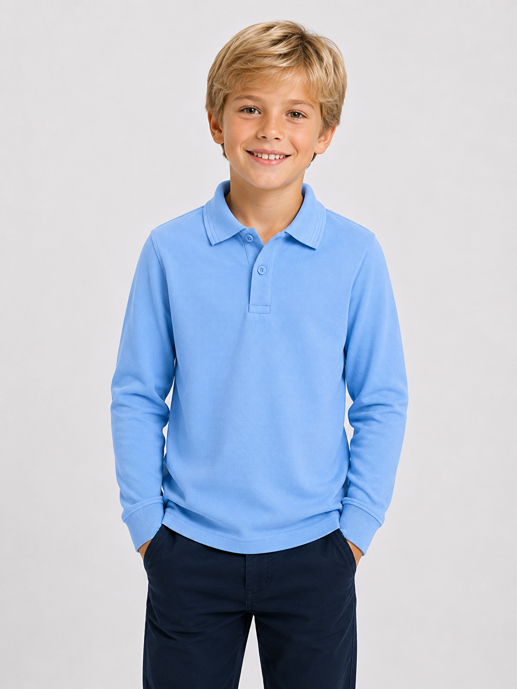 Mavi Kids Polo Yaka Basic Uzun Kollu Unisex Erkek Çocuk Tişört