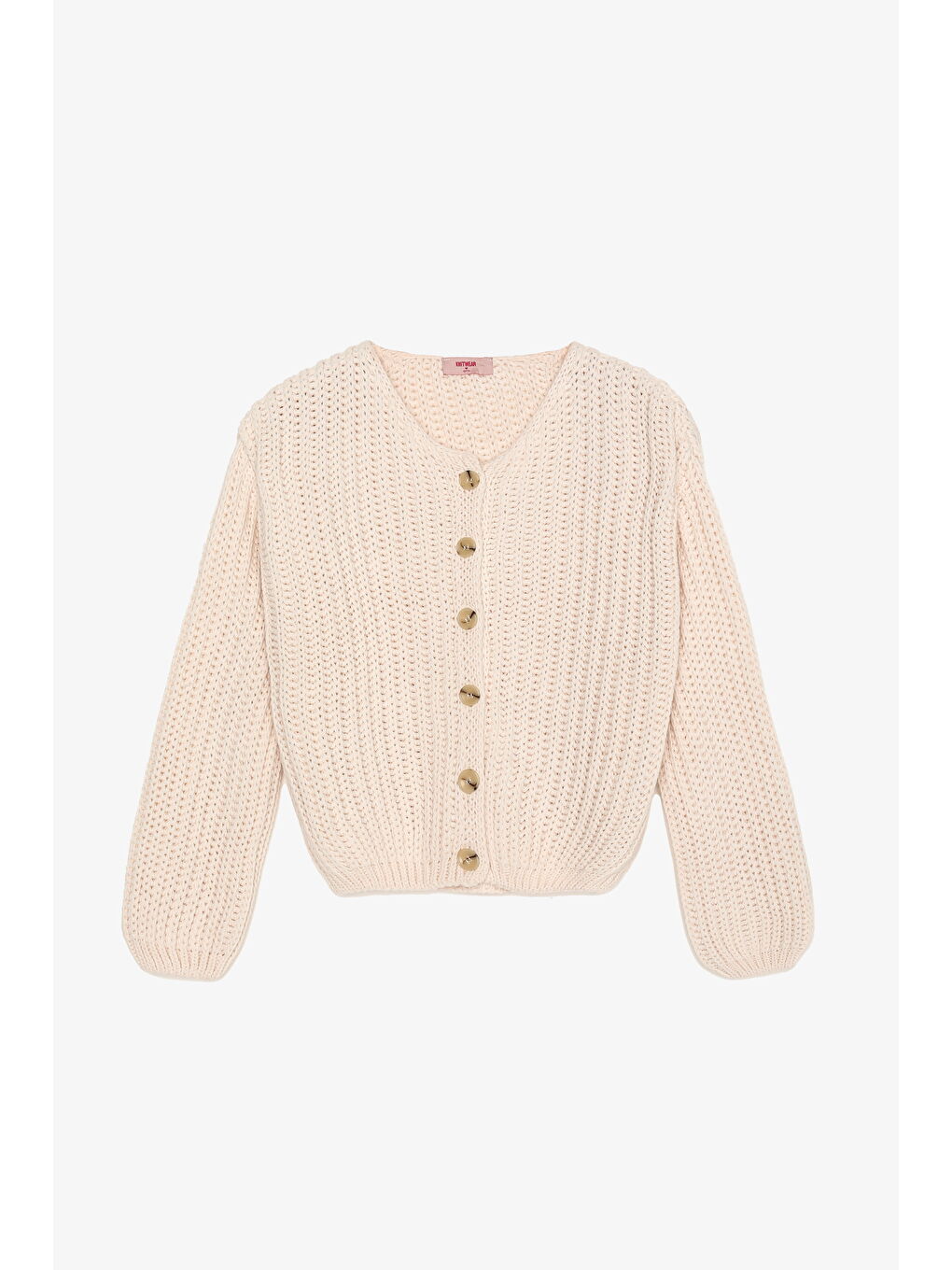 Bej Düğmeli Kalın Örgü Triko Hırka Taş