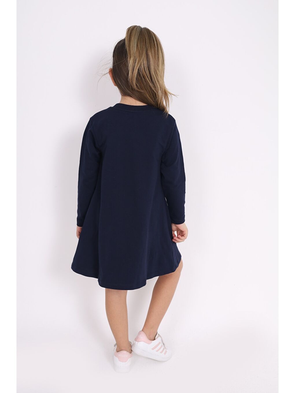 Lacivert Kız Çocuk Nakışlı Elbise-1