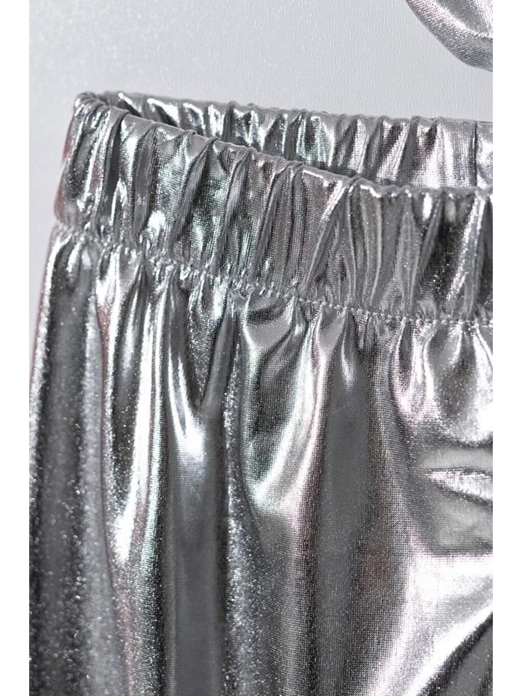 Siyah Kız Çocuk Pamuklu Crop T-Shirt Parlak Gri İspanyol Paça Alt-Üst Takım-3