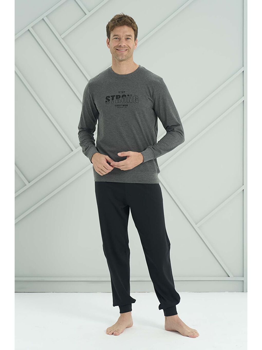 Erkek Penye Uzun Kol Pijama Takımı 2219 Antrasit