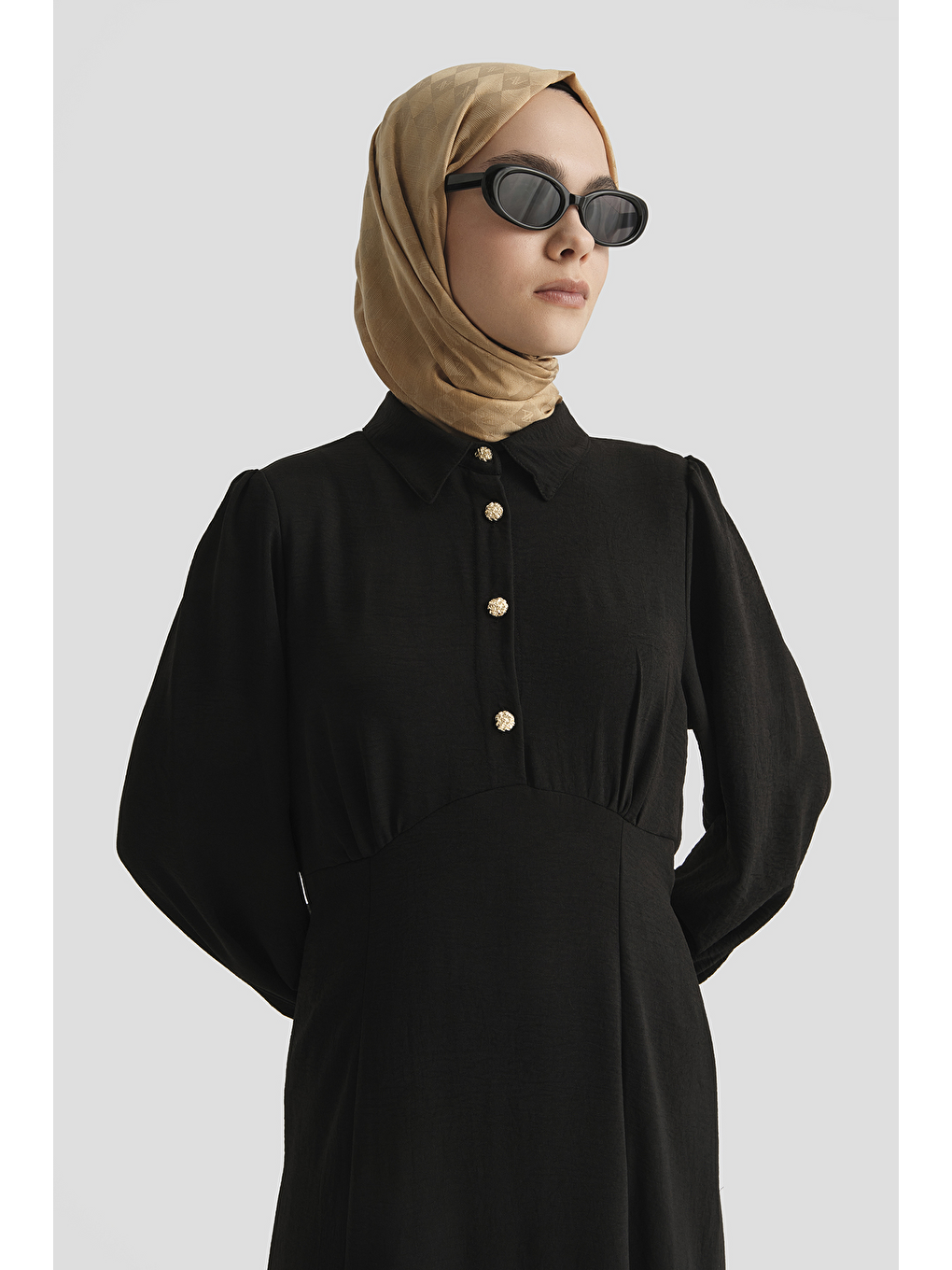 Düğme Detaylı Elbise Siyah-2