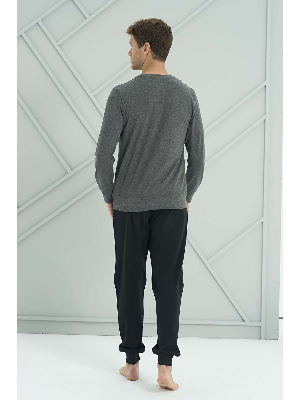 Erkek Penye Uzun Kol Pijama Takımı 2219 Antrasit-2