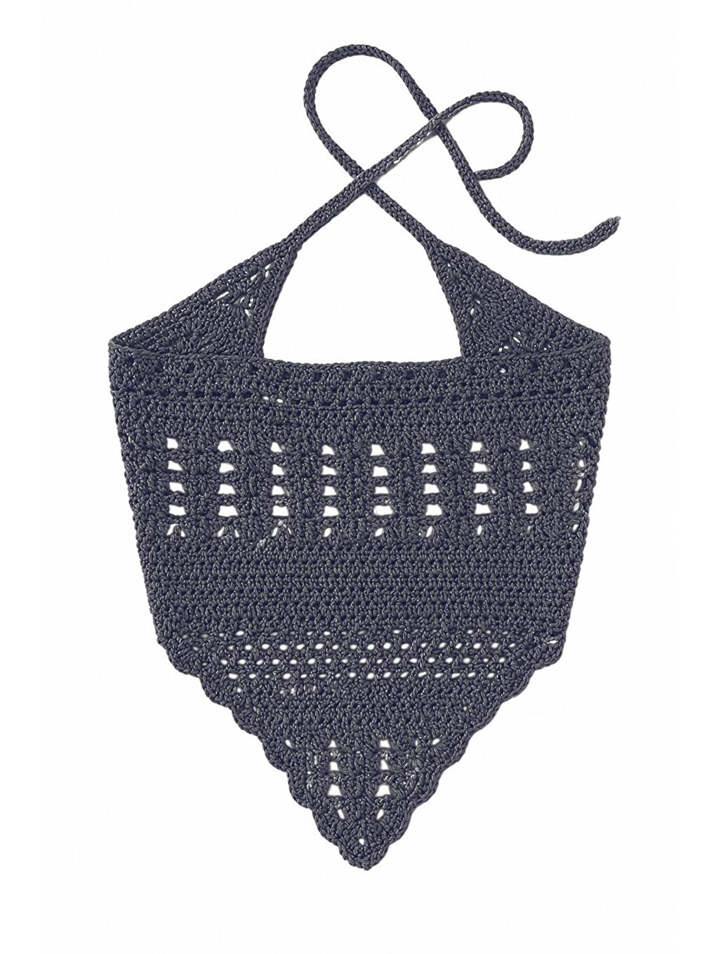 Gri Düz Örgü Crochet Üçgen Bandana