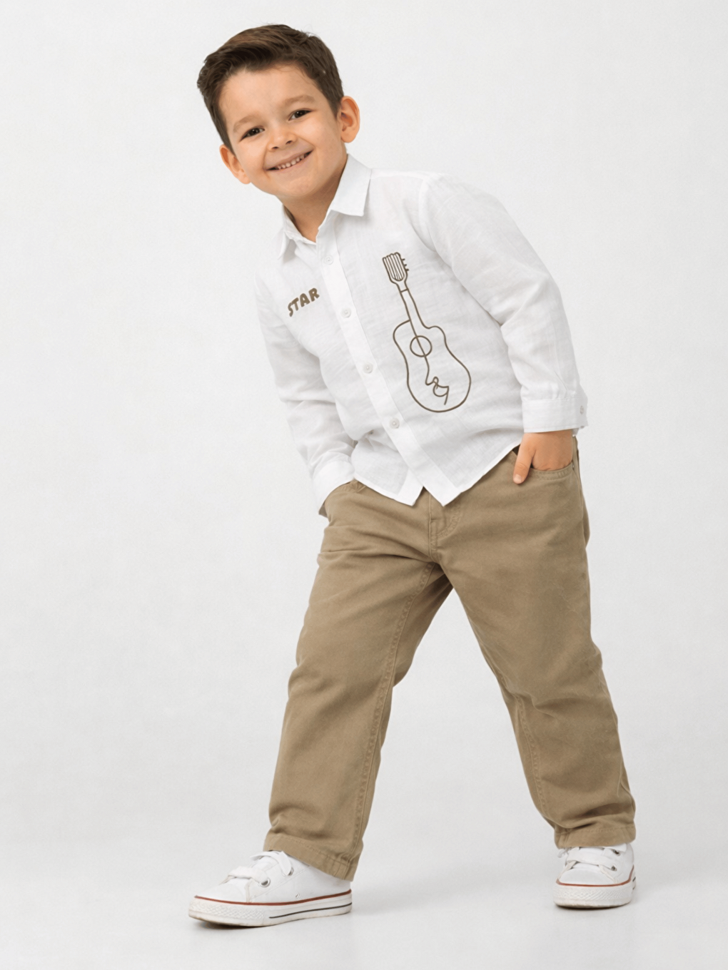 Beyaz Pamuklu Gömlek Pantolon Erkek Çocuk 2li Takım