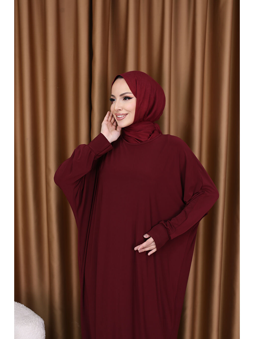 Kadın Trend Basic Uzun Kollu Bordo Elbise-2