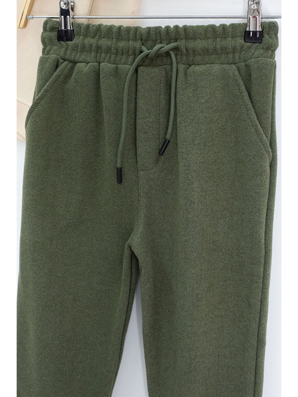 Haki Kadife Pantolonlu Fermuarlı Yaka Şardonlu Erkek Çocuk Takım 23244-3