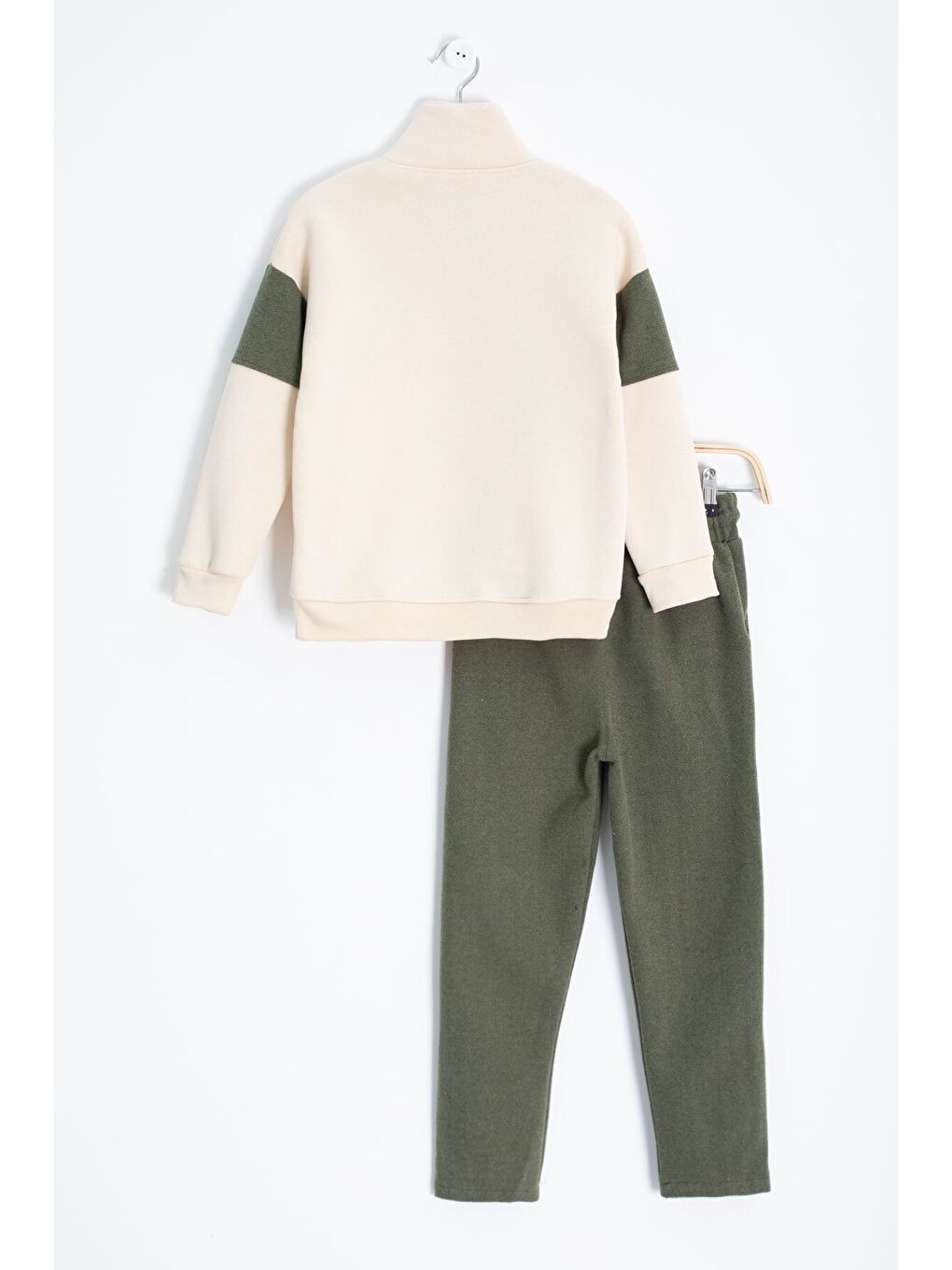 Haki Kadife Pantolonlu Fermuarlı Yaka Şardonlu Erkek Çocuk Takım 23244-4