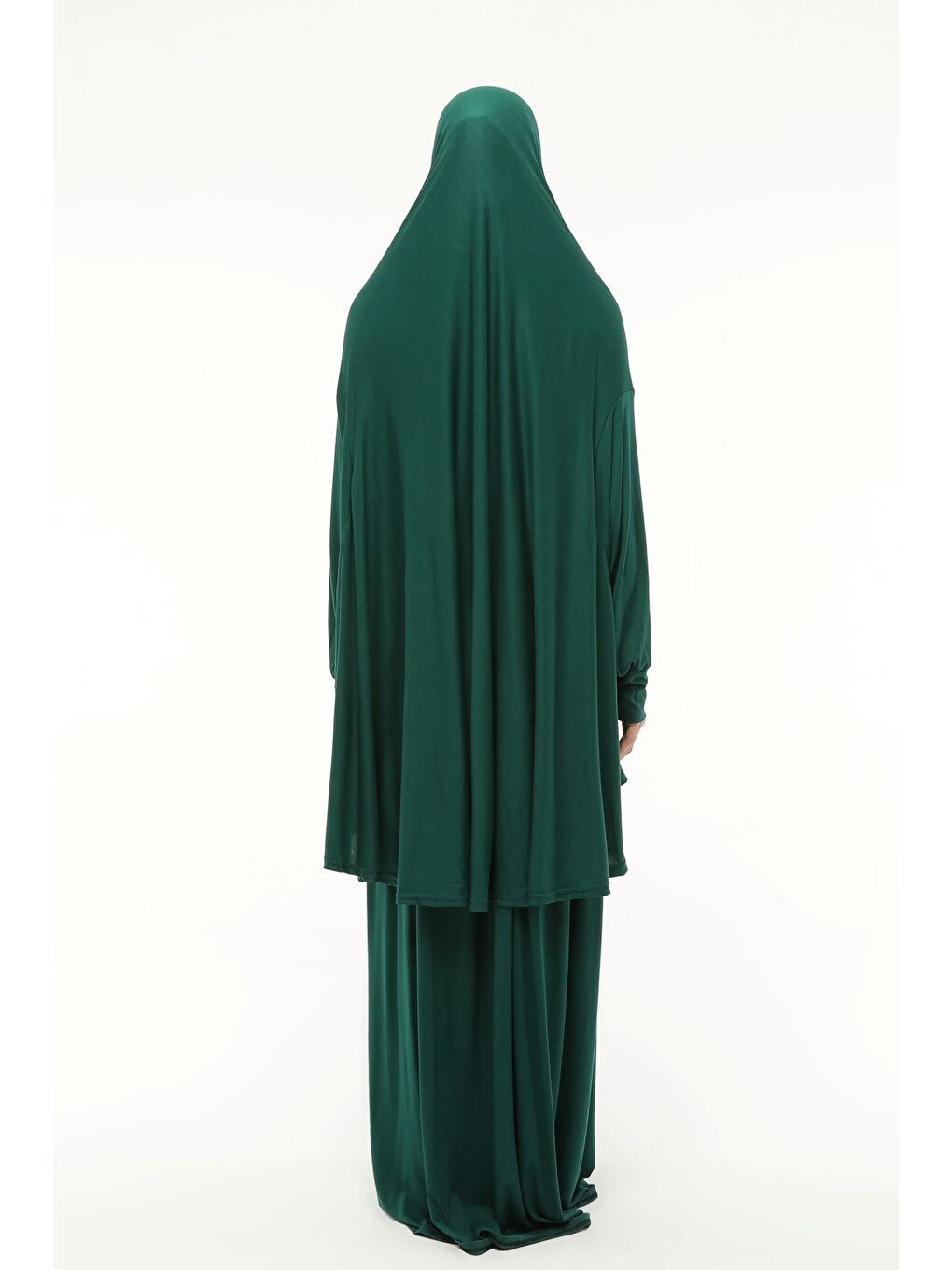 Yeşil İki Parça Pamuklu Yarasa Kollu Başörtülü Organik Terletmez  Elbise-1