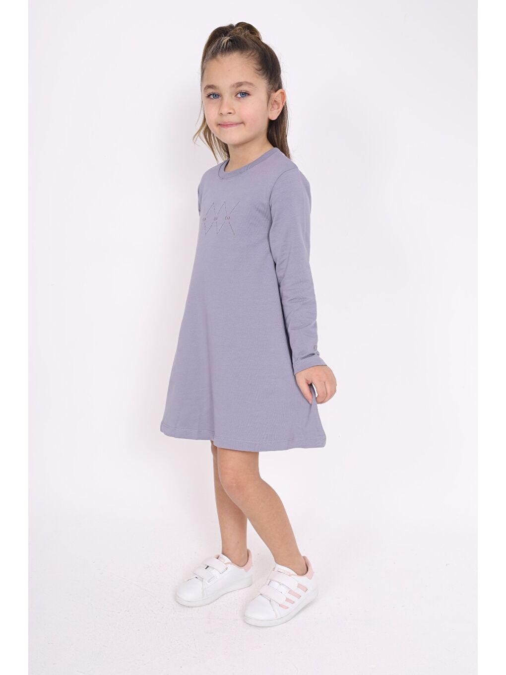 Gri Kız Çocuk Nakışlı Elbise