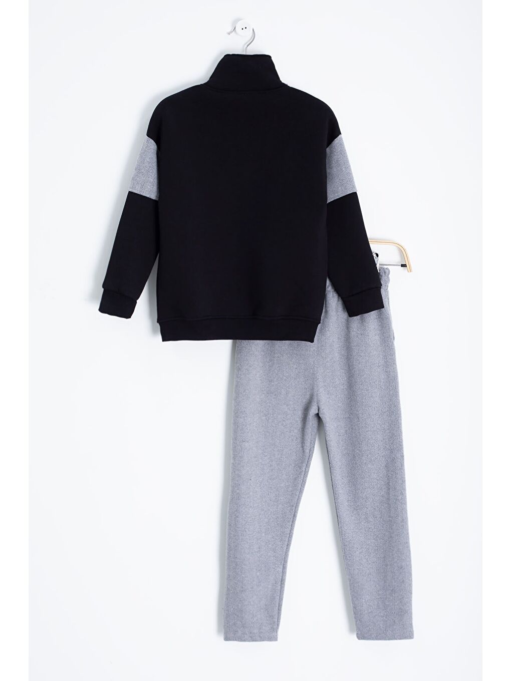 Gri Kadife Pantolonlu Fermuarlı Yaka Şardonlu Erkek Çocuk Takım 23243-3