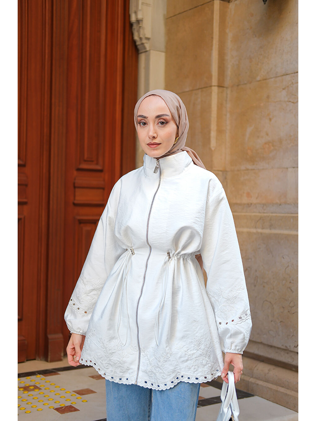 Kadın Nakış Detaylı Ceket Ekru-2