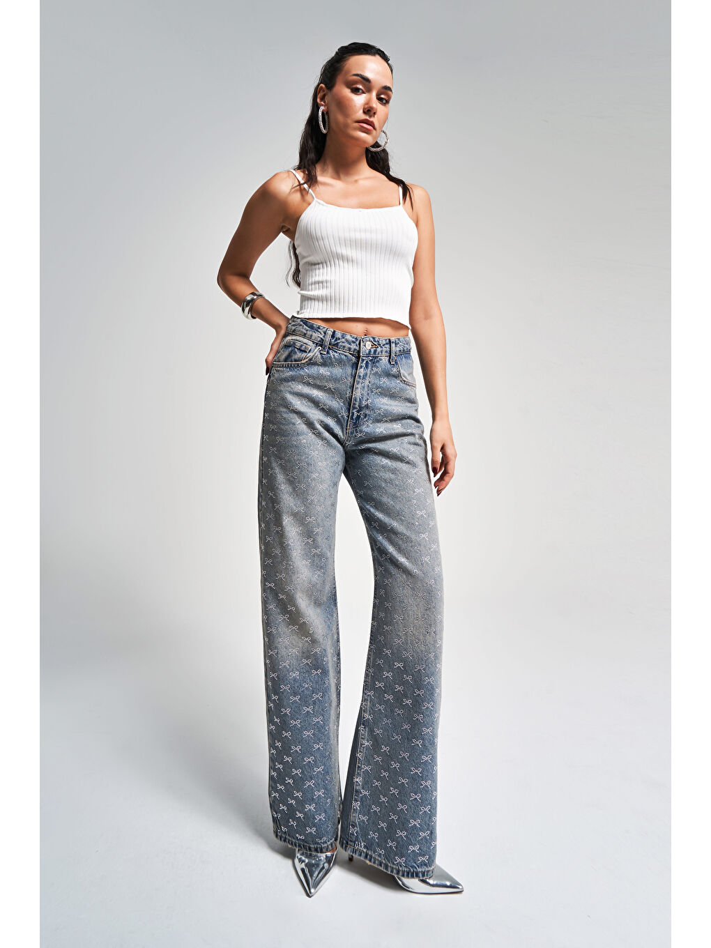 Mavi Kadın T.Kot Rengi T-4S5-32 Parlak Fiyonk Taşlı Straight Fit Tasarım Denim Jean-3