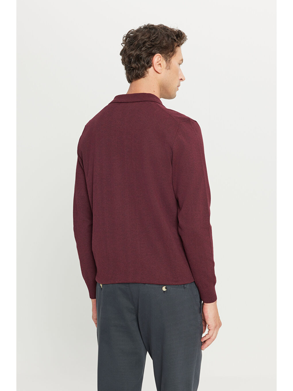 Erkek Bordo Pamuklu Standart Fit Normal Kesim Gömlek Yaka Triko Gömlek-4