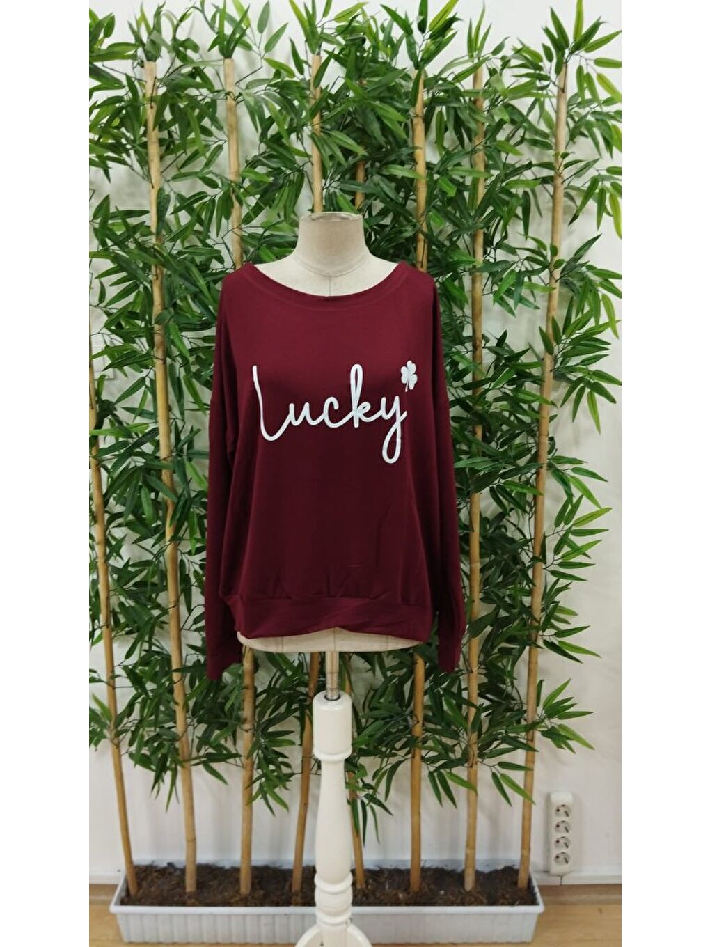 Bordo Kadın Uzun Kollu Bisiklet Yaka Viskon Iki Iplik Bluz-2