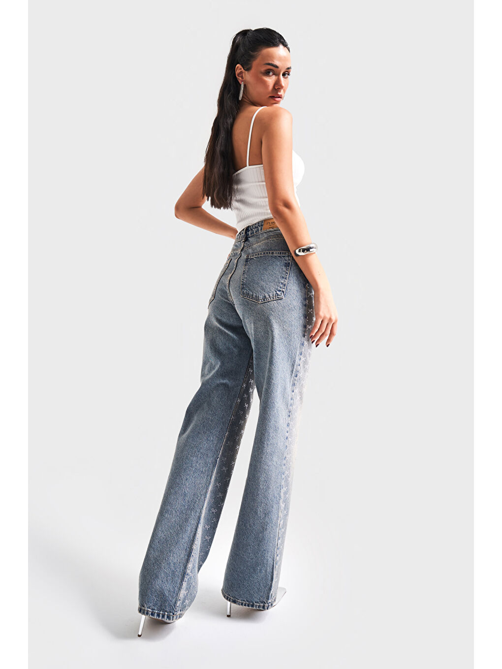 Mavi Kadın T.Kot Rengi T-4S5-32 Parlak Fiyonk Taşlı Straight Fit Tasarım Denim Jean-4