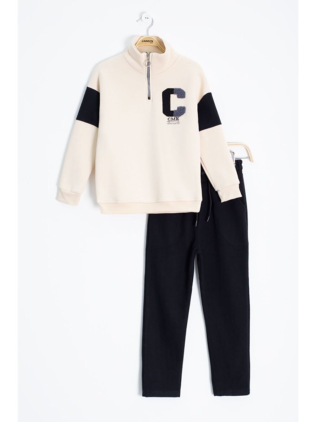 Siyah Kadife Pantolonlu Fermuarlı Yaka Şardonlu Erkek Çocuk Takım 23241