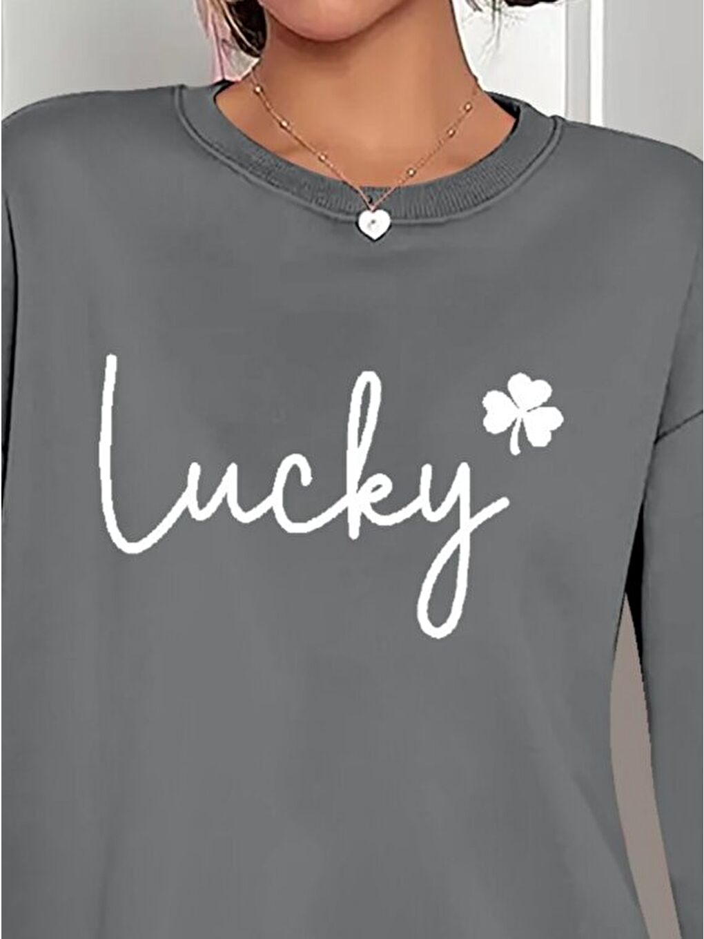 Gri Kadın Uzun Kollu Bisiklet Yaka Viskon Iki Iplik Bluz-1