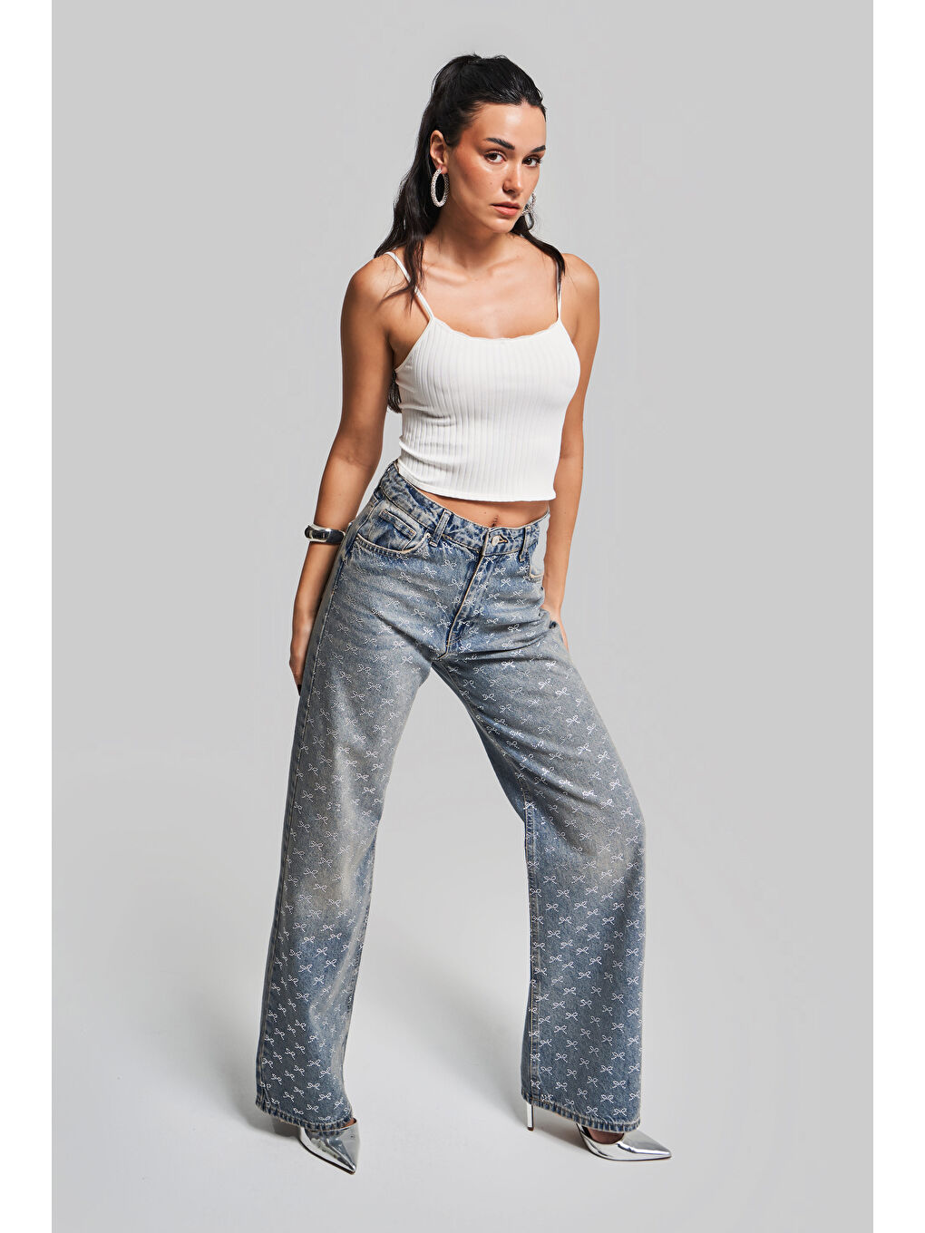 Mavi Kadın T.Kot Rengi T-4S5-32 Parlak Fiyonk Taşlı Straight Fit Tasarım Denim Jean-5