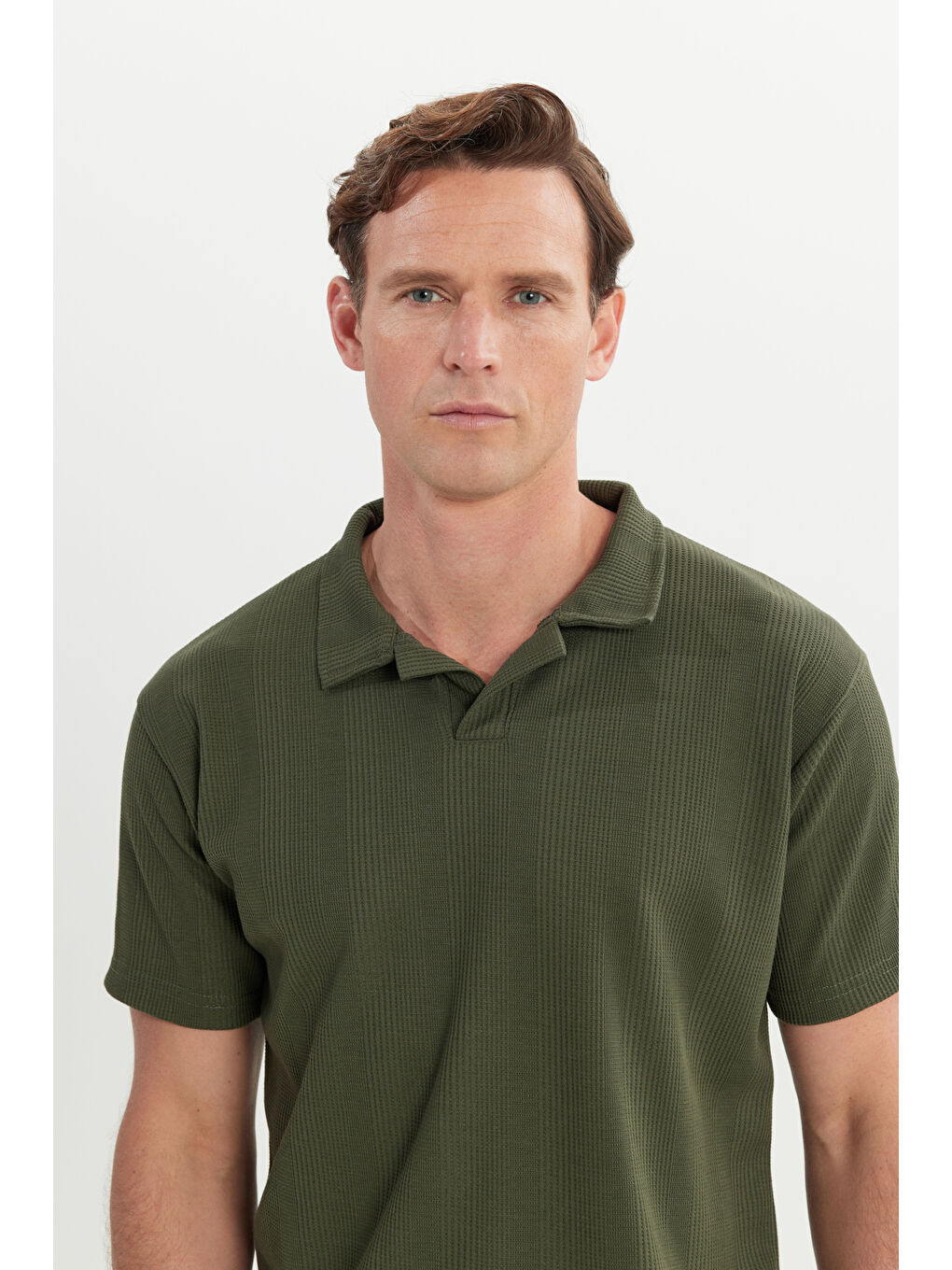 Erkek Haki Relax Fit Rahat Kesim Polo Yaka Tişört-3