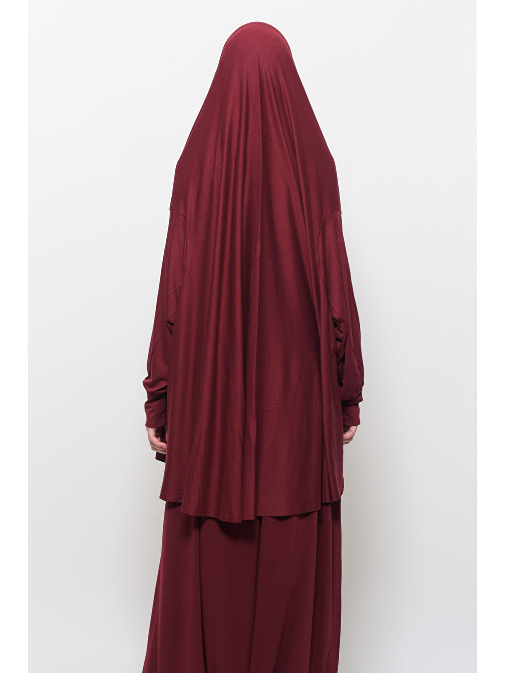 Bordo İki Parça Pamuklu Yarasa Kollu Başörtülü Organik Terletmez  Elbise-1