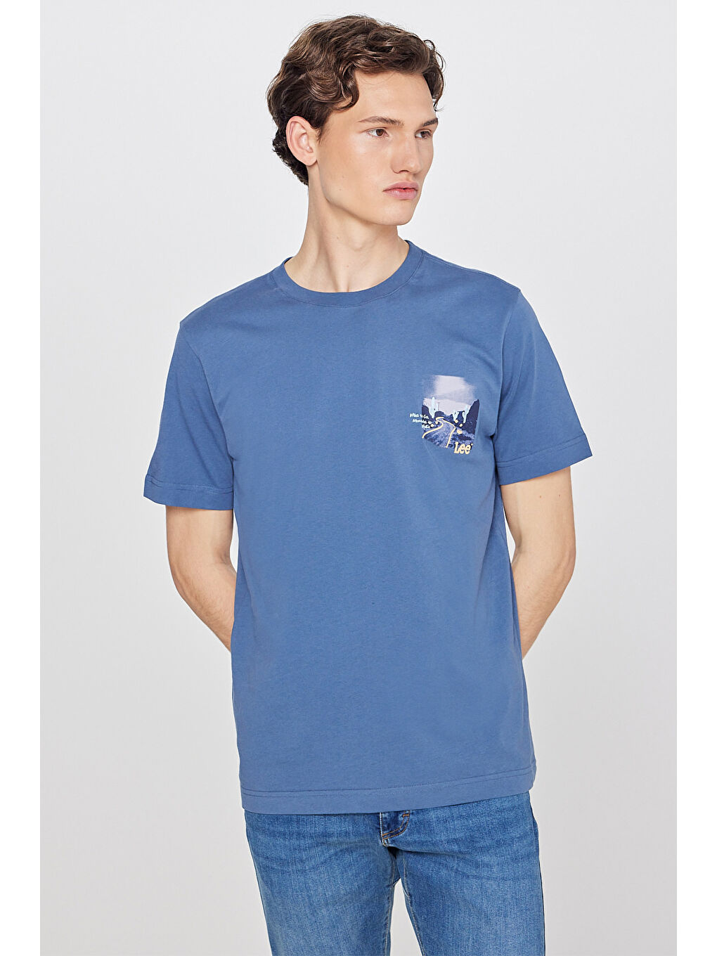 İndigo %100 Pamuk Regular Fit Normal Kesim Bisiklet Yaka Logo Detaylı Tişört-1