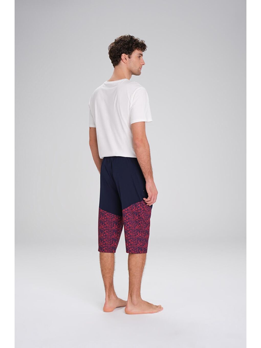 Desenli Lacivert Kırmızı Erkek Uzun Erkek Havuz Ve Deniz Şortu 245-1