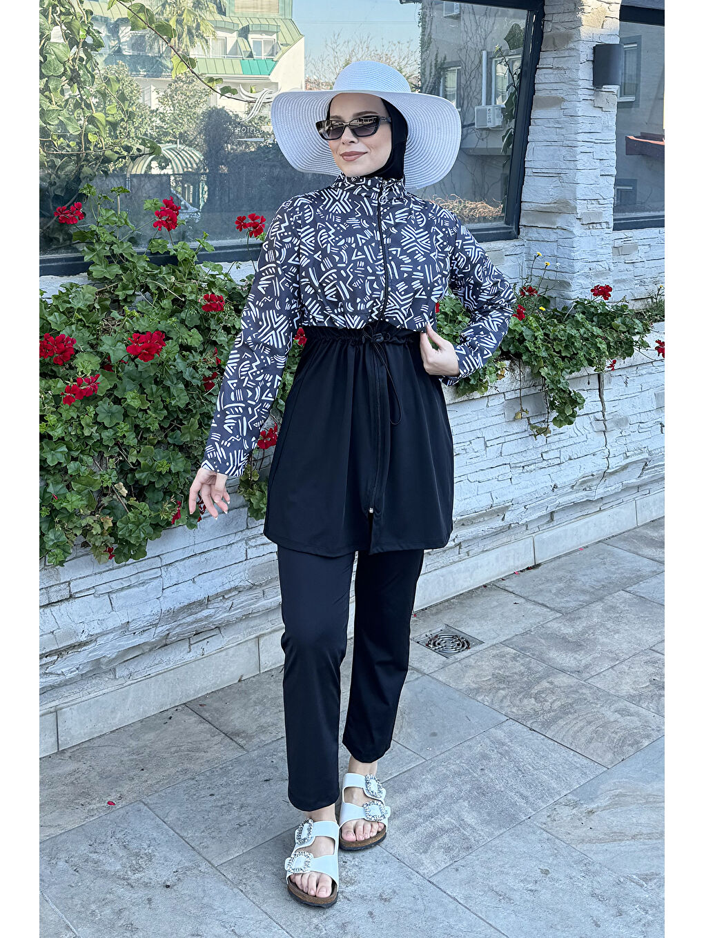 Fermuarlı Dokuma Tam Kapalı Tesettür Mayo T244-13 Siyah01-1