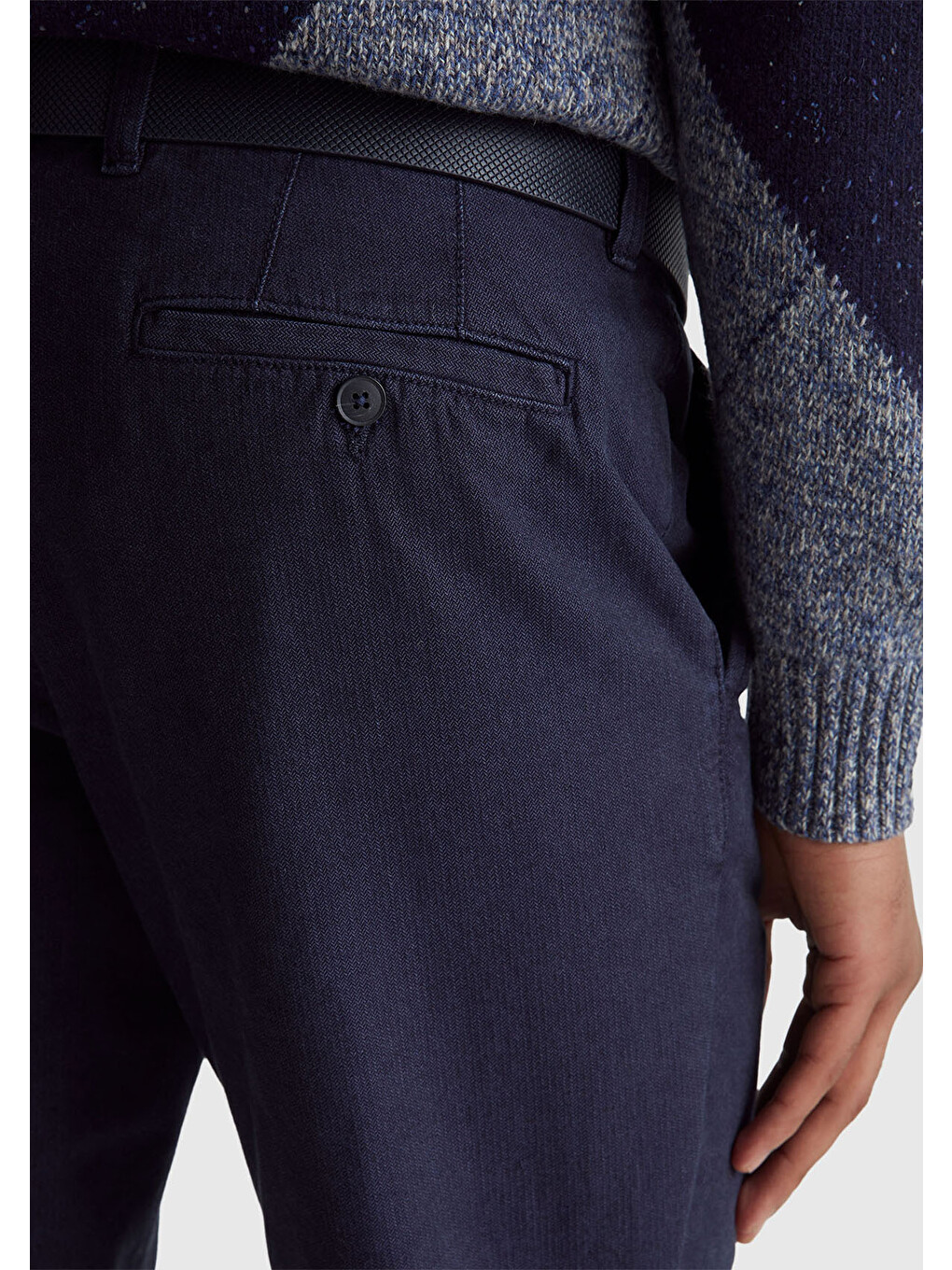 Erkek Lacivert %100 Pamuk Slim Fit  Chino Pantolon-5