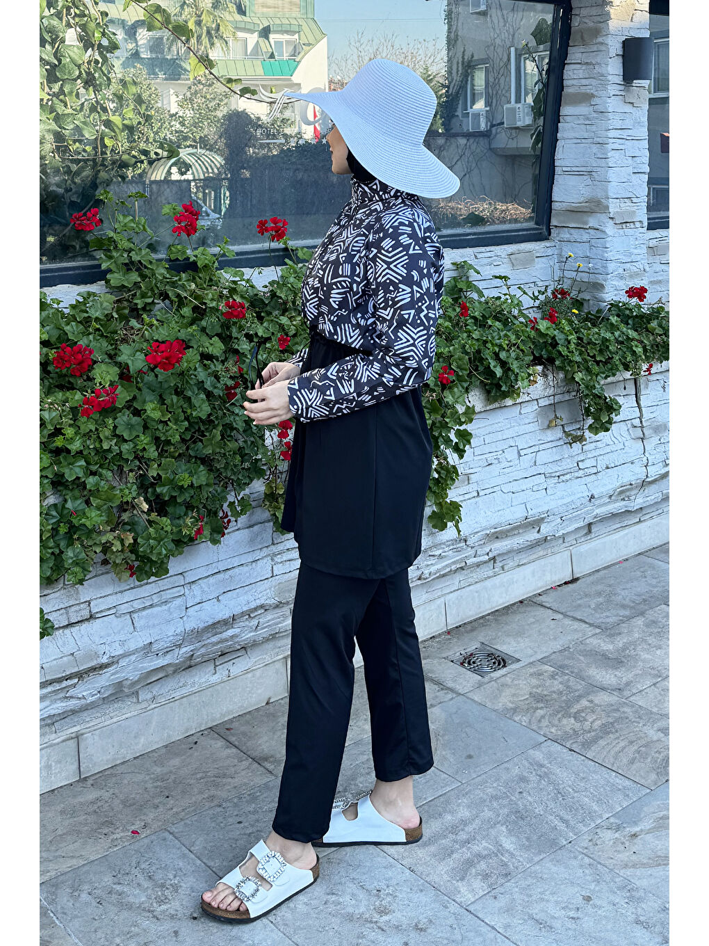 Fermuarlı Dokuma Tam Kapalı Tesettür Mayo T244-13 Siyah01-2