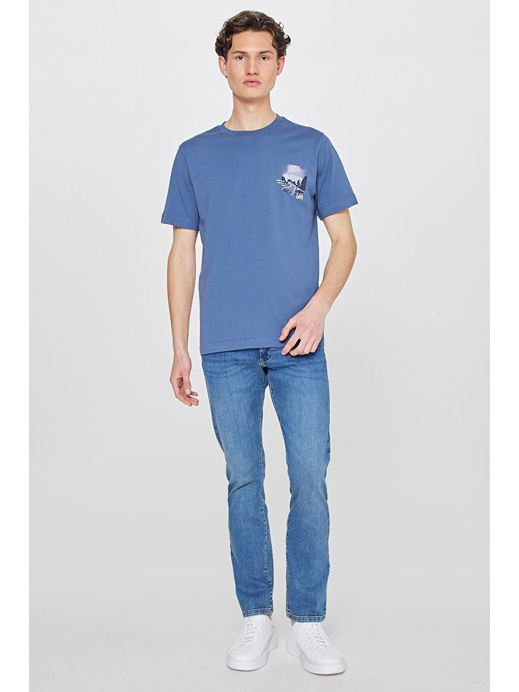 İndigo %100 Pamuk Regular Fit Normal Kesim Bisiklet Yaka Logo Detaylı Tişört-2
