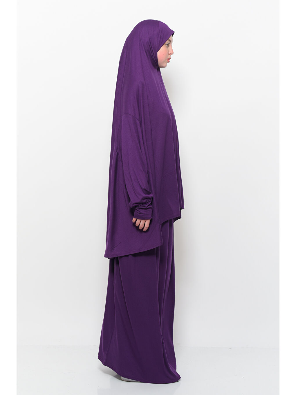 Mürdüm İki Parça Pamuklu Yarasa Kollu Başörtülü Organik Terletmez  Elbise-3